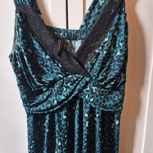 Z. Cavaricci Teal and Black Leopard Print Blouse